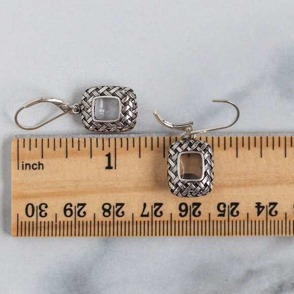 Recycled Vintage Clear Dairy Bottles Sterling Quilted Square Earrings - Picture 6 of 6